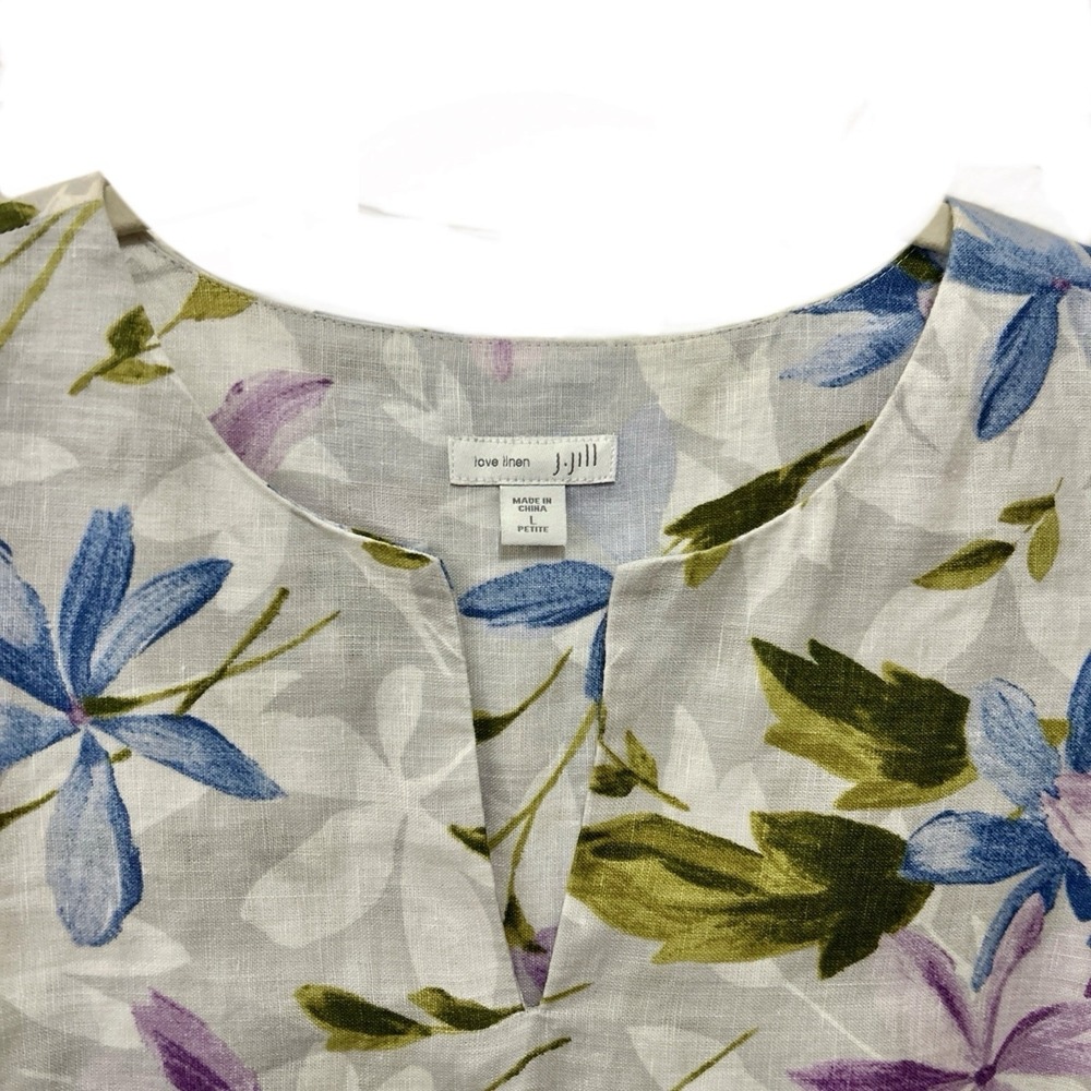 J.Jill Love Linen Floral Shift Dress Womens Petite L Sleeveless Pockets Summer - Picture 4 of 10